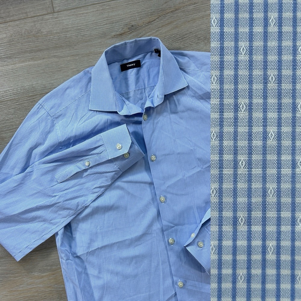 Theory Men's 16L Dover SPR Slim Fit Blue Micro Stripe Button Up Dress Shirt